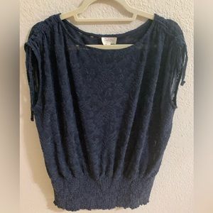 Navy blue lacy top from Anthropologie